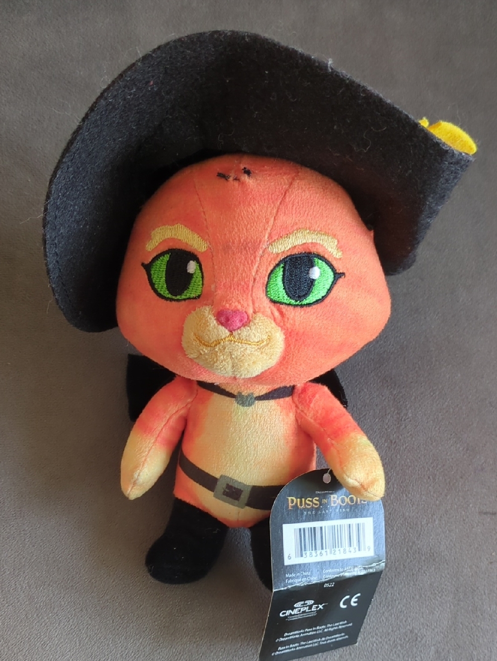 🦋5/25$ DreamWorks Puss in Boots Orange Plush Cat Toy with Black Hat